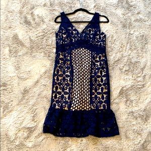 NWOT! Thick laced elegant navy dress